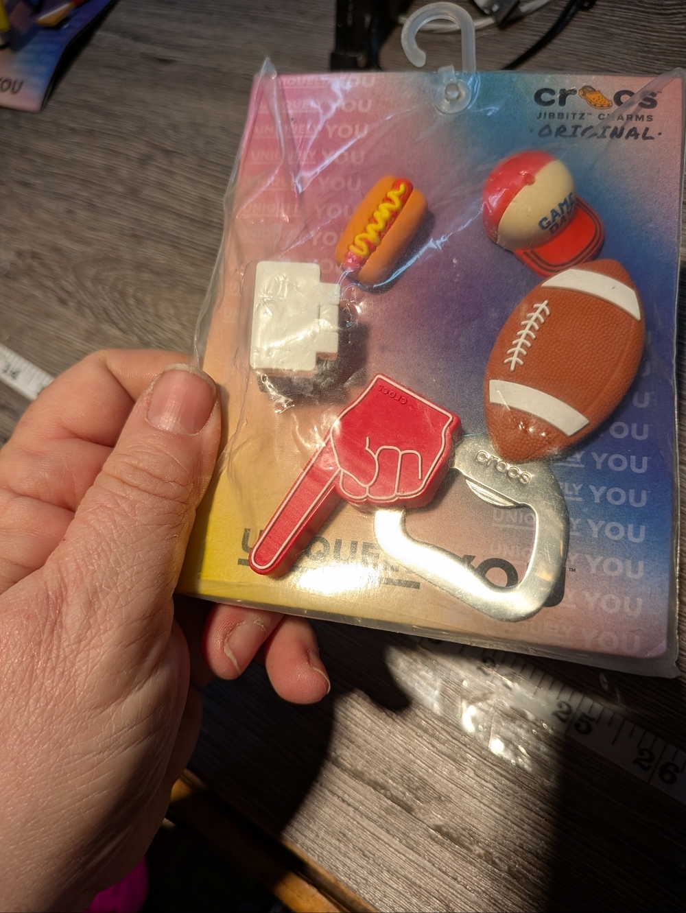 CROCS NWT Jibbitz Charm Pack Tailgate‎ 5 Pack Beer Bottle Opener Football